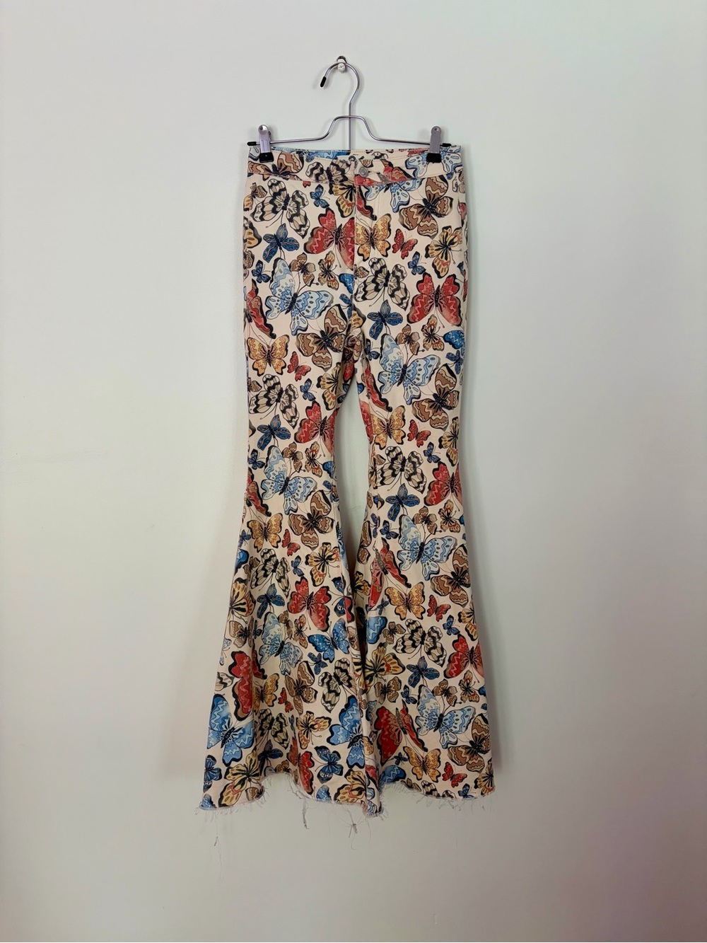 We The Free Multicolor Butterfly Print High-Rise Bell Bottoms